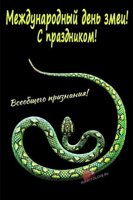 Всемирный день змеи — прикольные открытки с надписями на 16 июля 2024